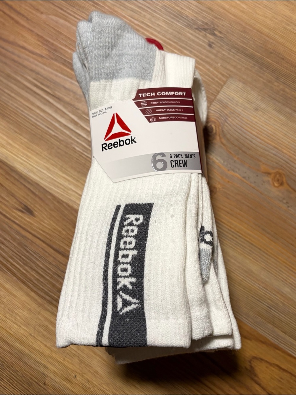 NWT Reebok Tech Comfort Breathable Crew Socks Men’s One Size (6-12.5) - 6 Pack